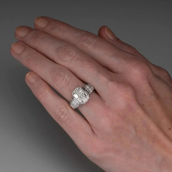 ▶Beautiful CZ 925 Sterling Silver Plated Wedding/Engagement Ring for Women, K977 - Picture 6 of 6